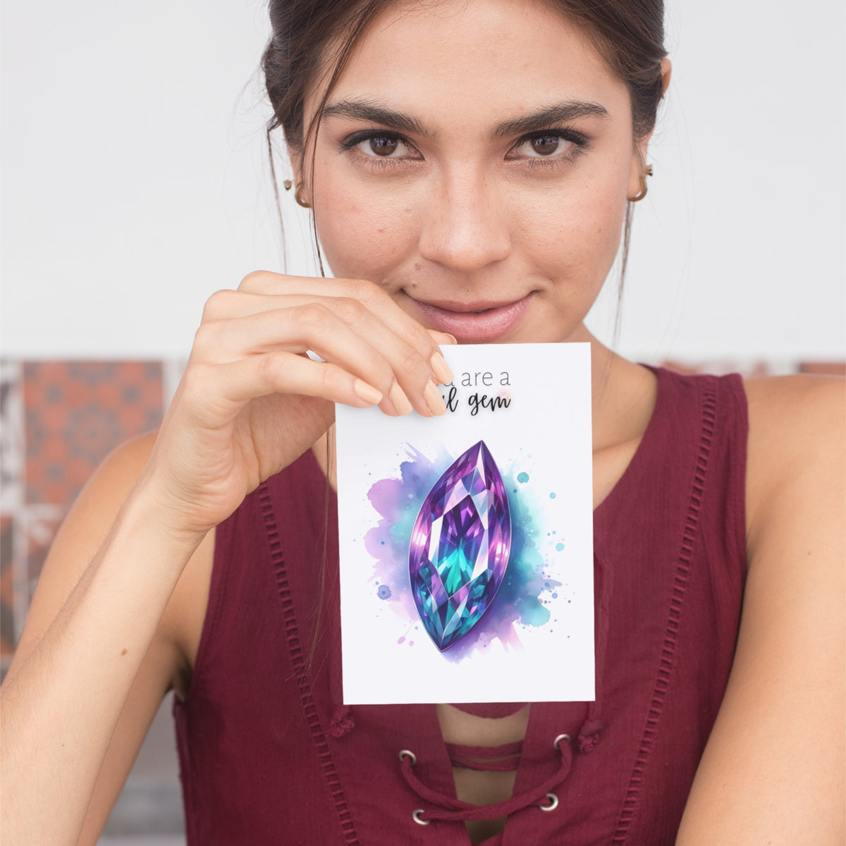 You are a real Gem | Watercolor Marquise Alexandrite Greeting Card