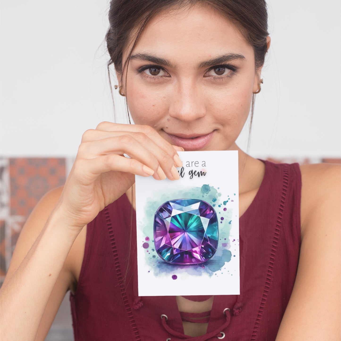 You are a real Gem | Watercolor Cushion Alexandrite Greeting Card