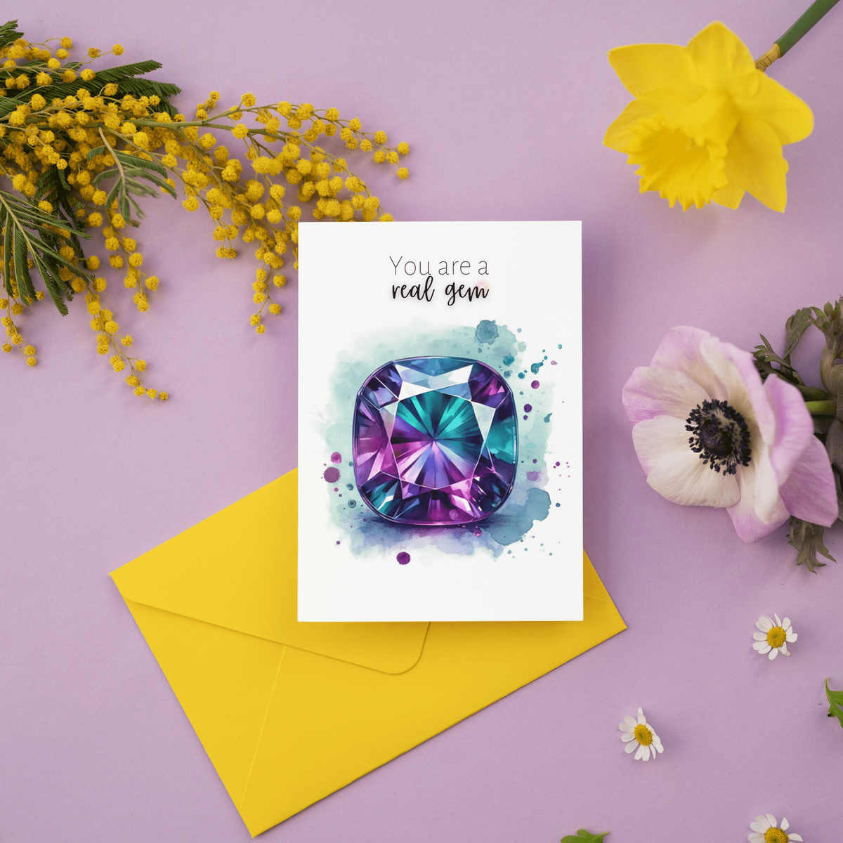 "You are a real Gem" Watercolor Alexandrite Greeting Gard by Nodeform