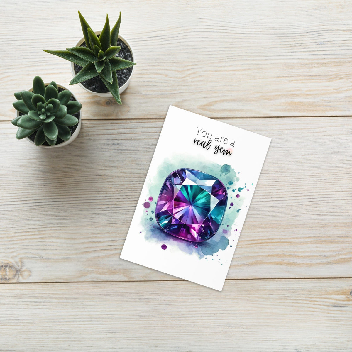 "You are a real Gem" Watercolor Alexandrite Greeting Gard Cards by Nodeform
