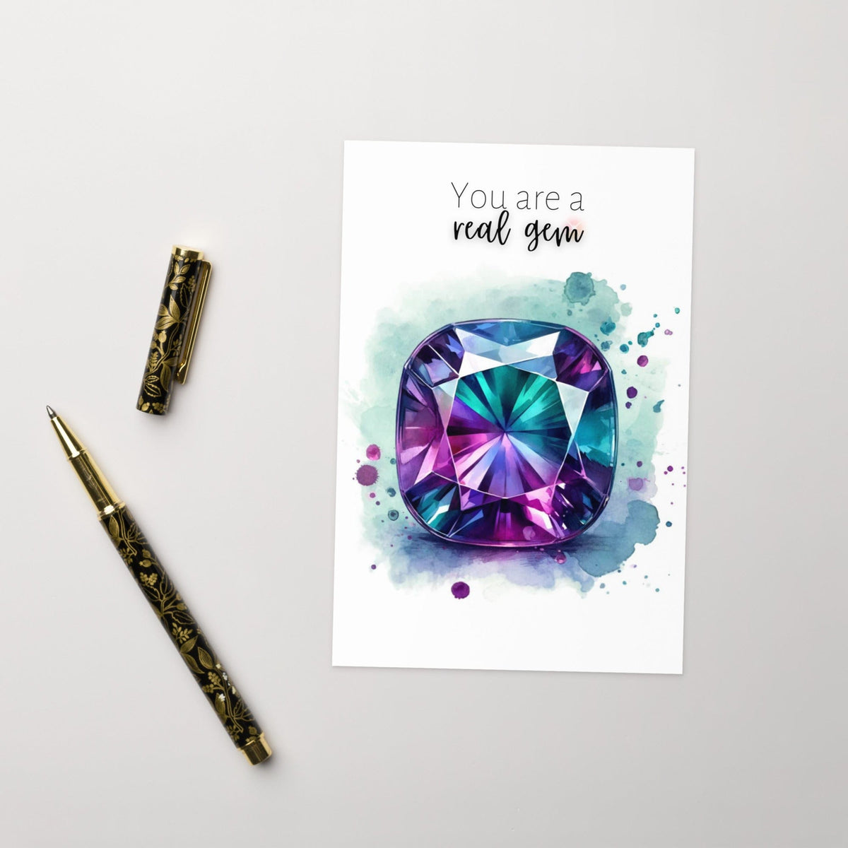 "You are a real Gem" Watercolor Alexandrite Greeting Gard Cards by Nodeform