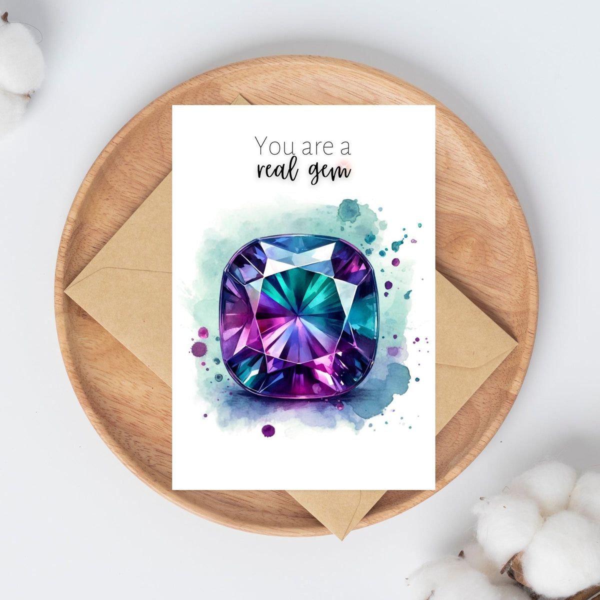 "You are a real Gem" Watercolor Alexandrite Greeting Gard Cards by Nodeform