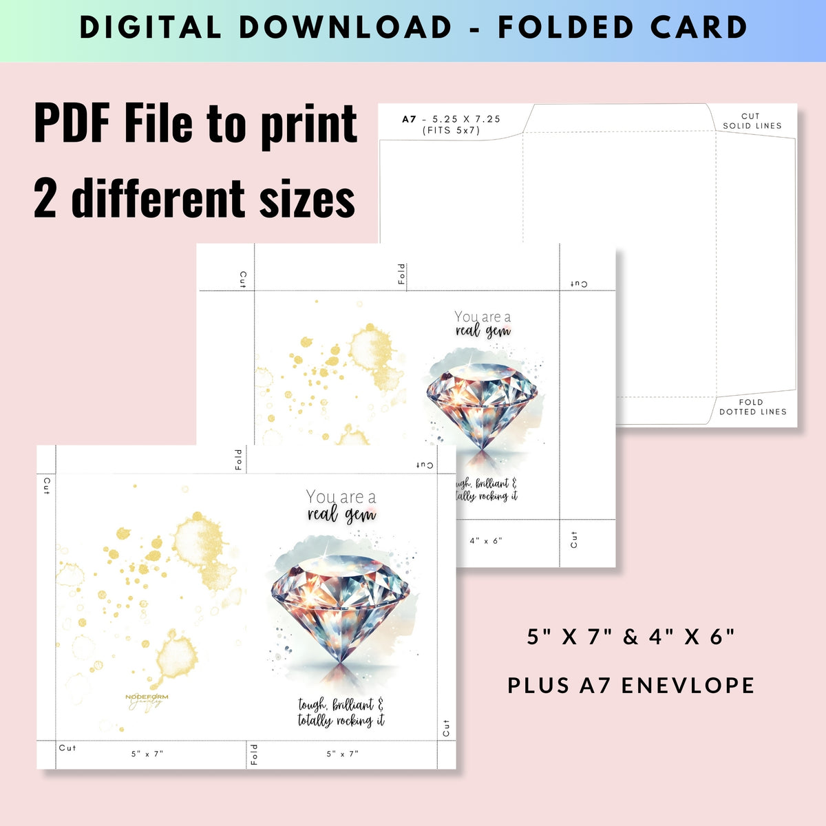 You are a real Gem | Watercolor Diamond Print Folded Card