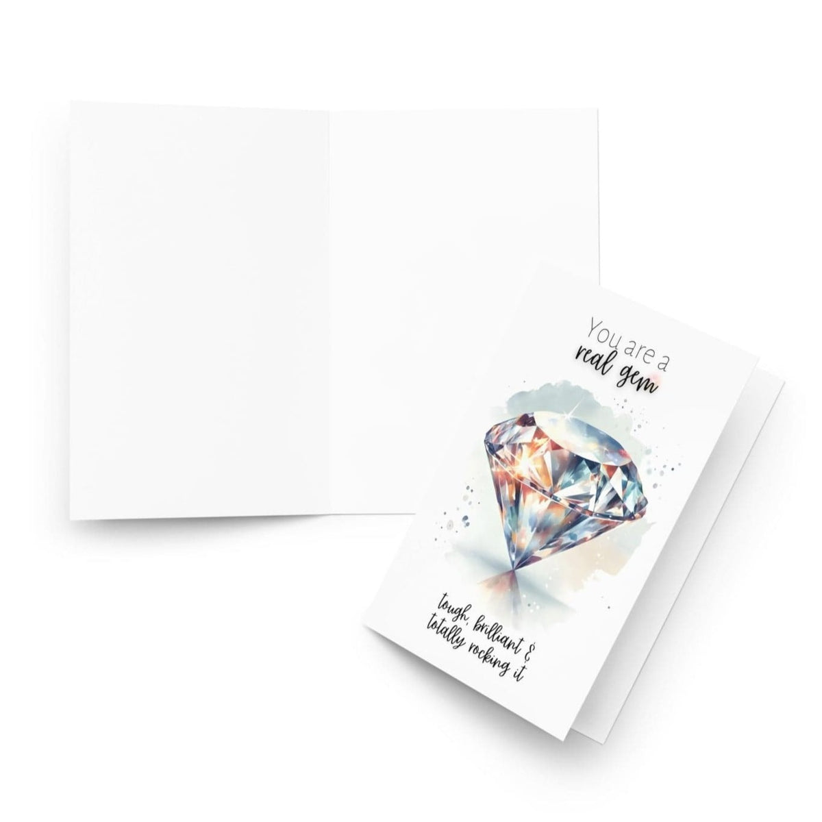 "You are a real gem" Watercolor Diamond Print Folded Card Cards by Nodeform