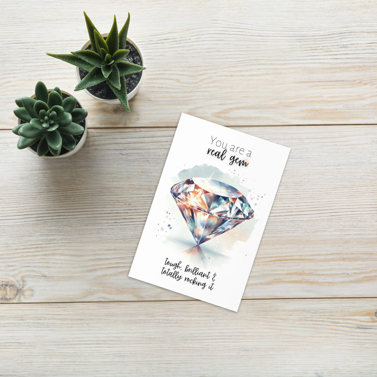 "You are a real gem" Watercolor Diamond Print Folded Card Cards by Nodeform