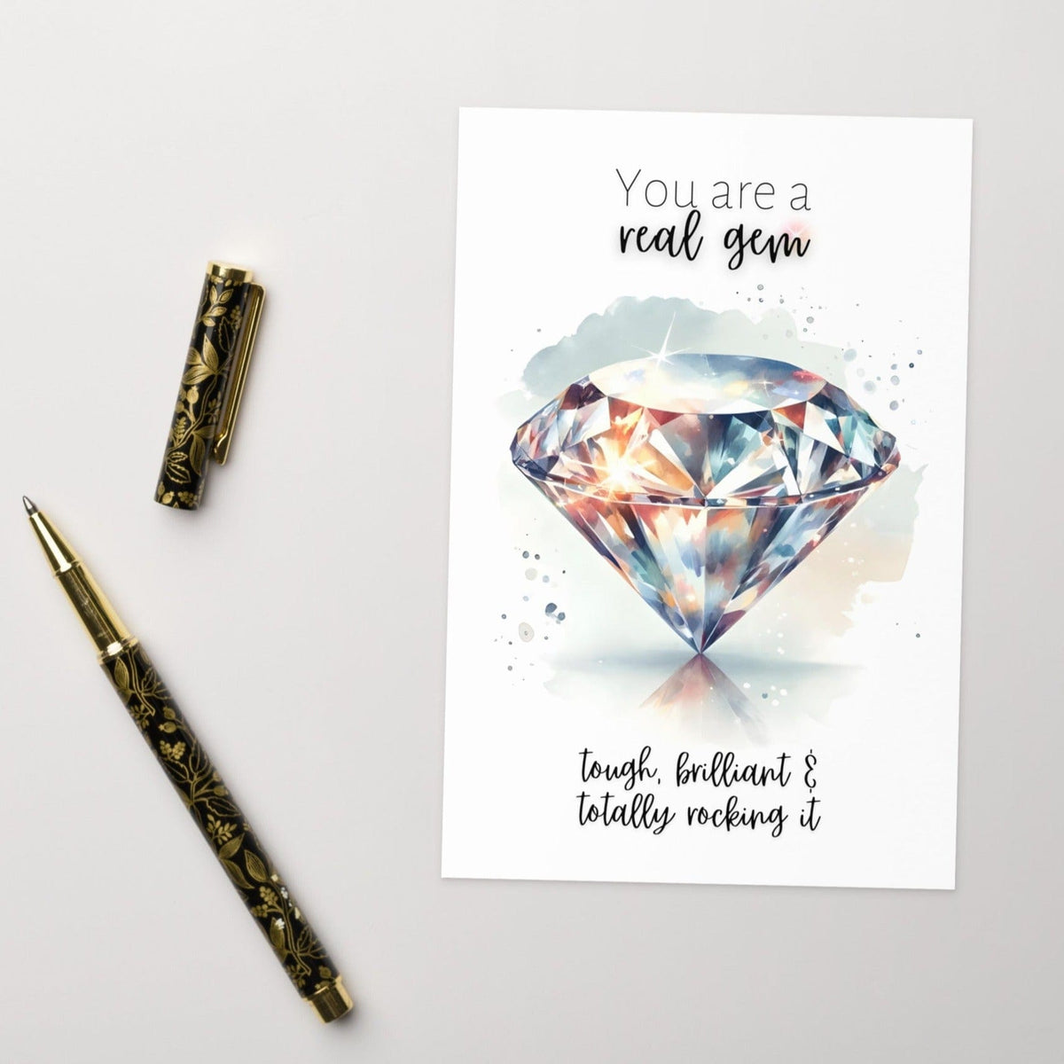 "You are a real gem" Watercolor Diamond Print Folded Card Cards by Nodeform