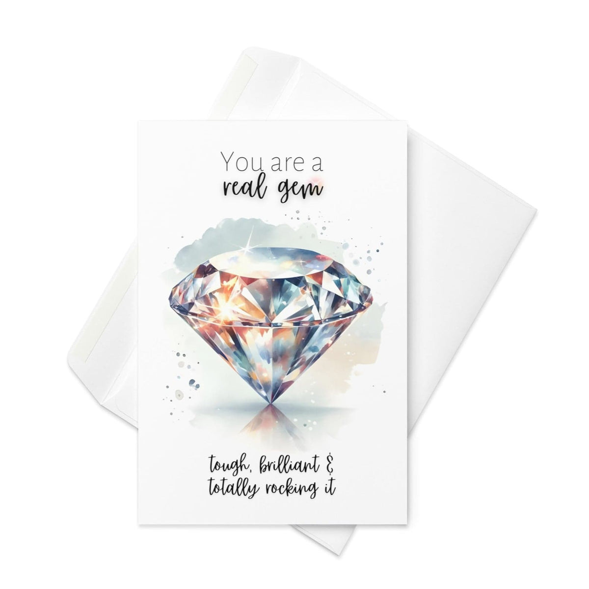"You are a real gem" Watercolor Diamond Print Folded Card Cards by Nodeform