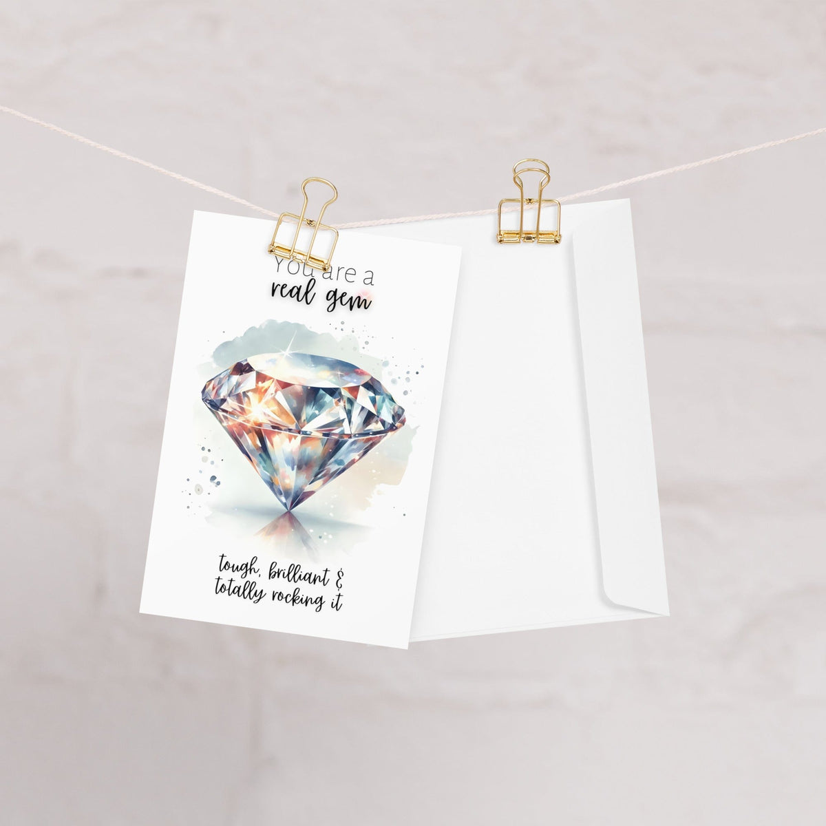 "You are a real gem" Watercolor Diamond Print Folded Card Cards by Nodeform