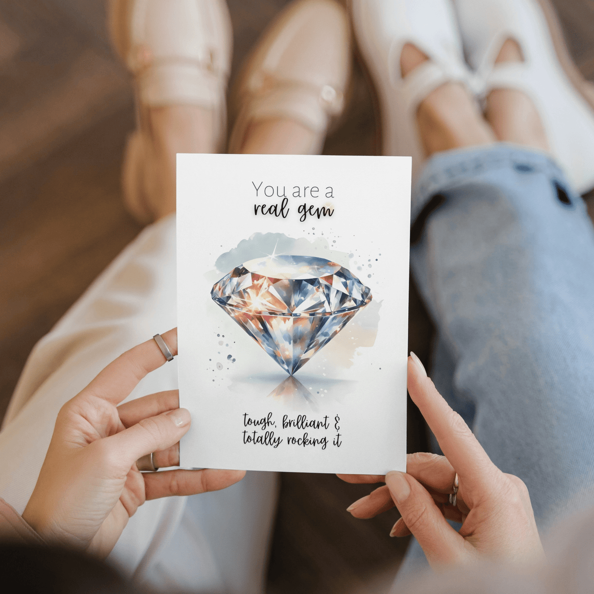 "You are a real gem" Watercolor Diamond Print Folded Card Cards by Nodeform