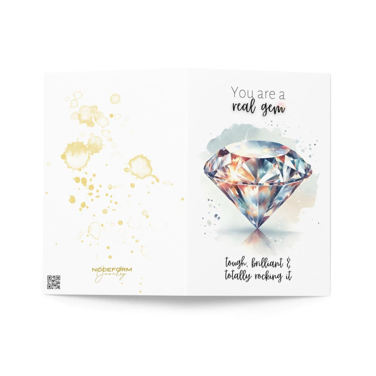 "You are a real gem" Watercolor Diamond Print Folded Card Cards by Nodeform