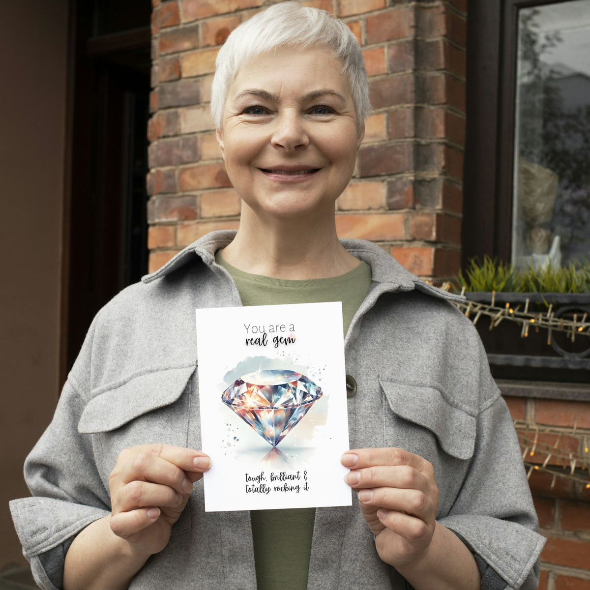 You are a real Gem | Watercolor Diamond Print Folded Card