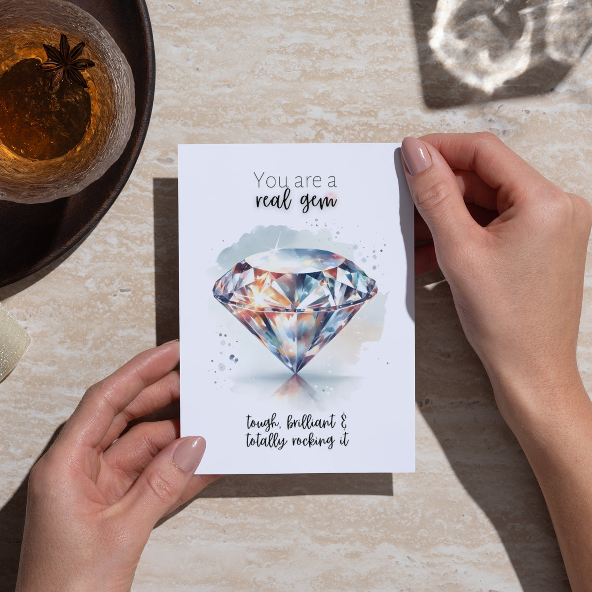 You are a real Gem | Watercolor Diamond Print Folded Card