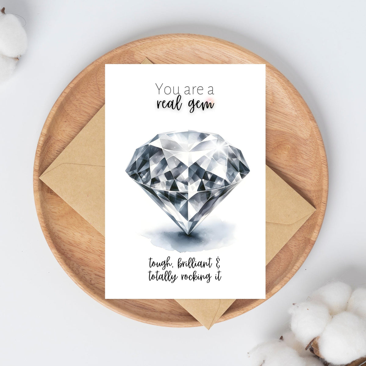 "You are a Gem Card," Watercolor Precious Diamond Printed Card by Nodeform