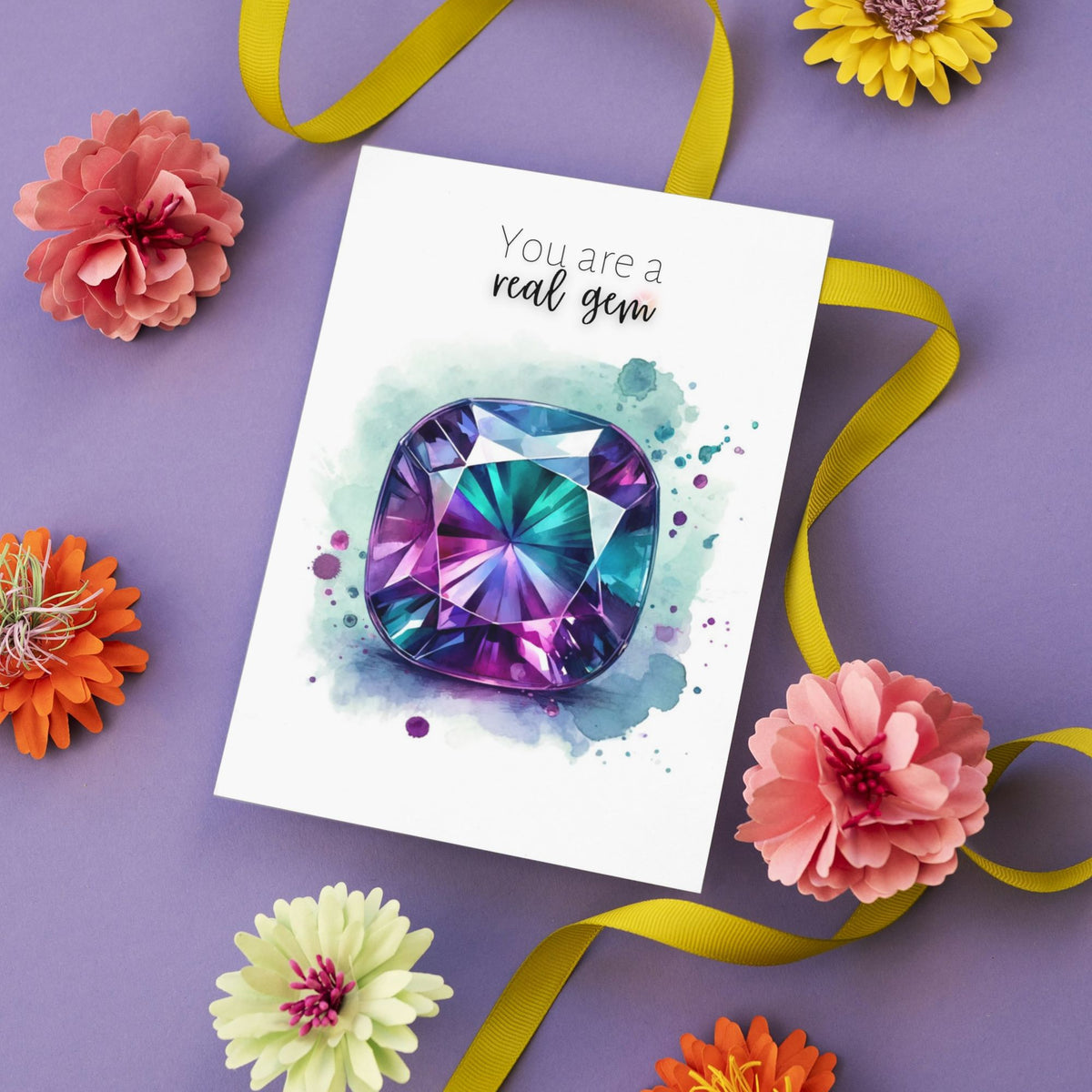 You are a real Gem | Watercolor Cushion Alexandrite Greeting Card