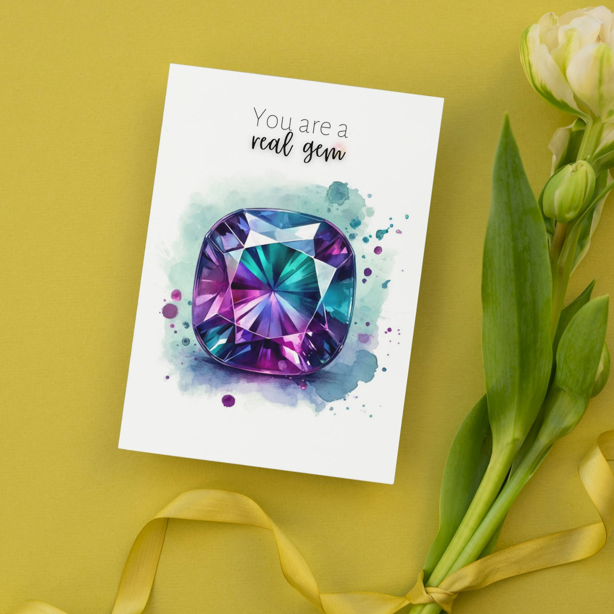 You are a real Gem | Watercolor Cushion Alexandrite Greeting Card