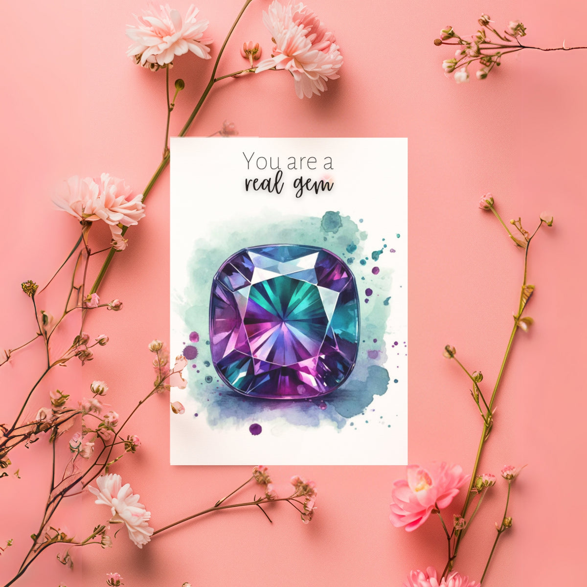 You are a real Gem | Watercolor Cushion Alexandrite Greeting Card