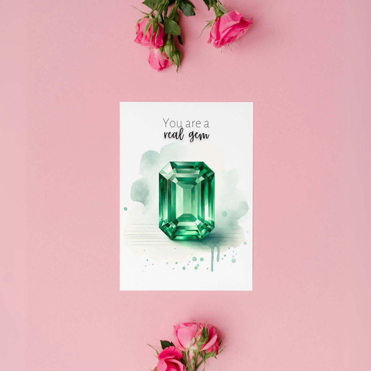 You are a real Gem | Watercolor Emerald Folded Card