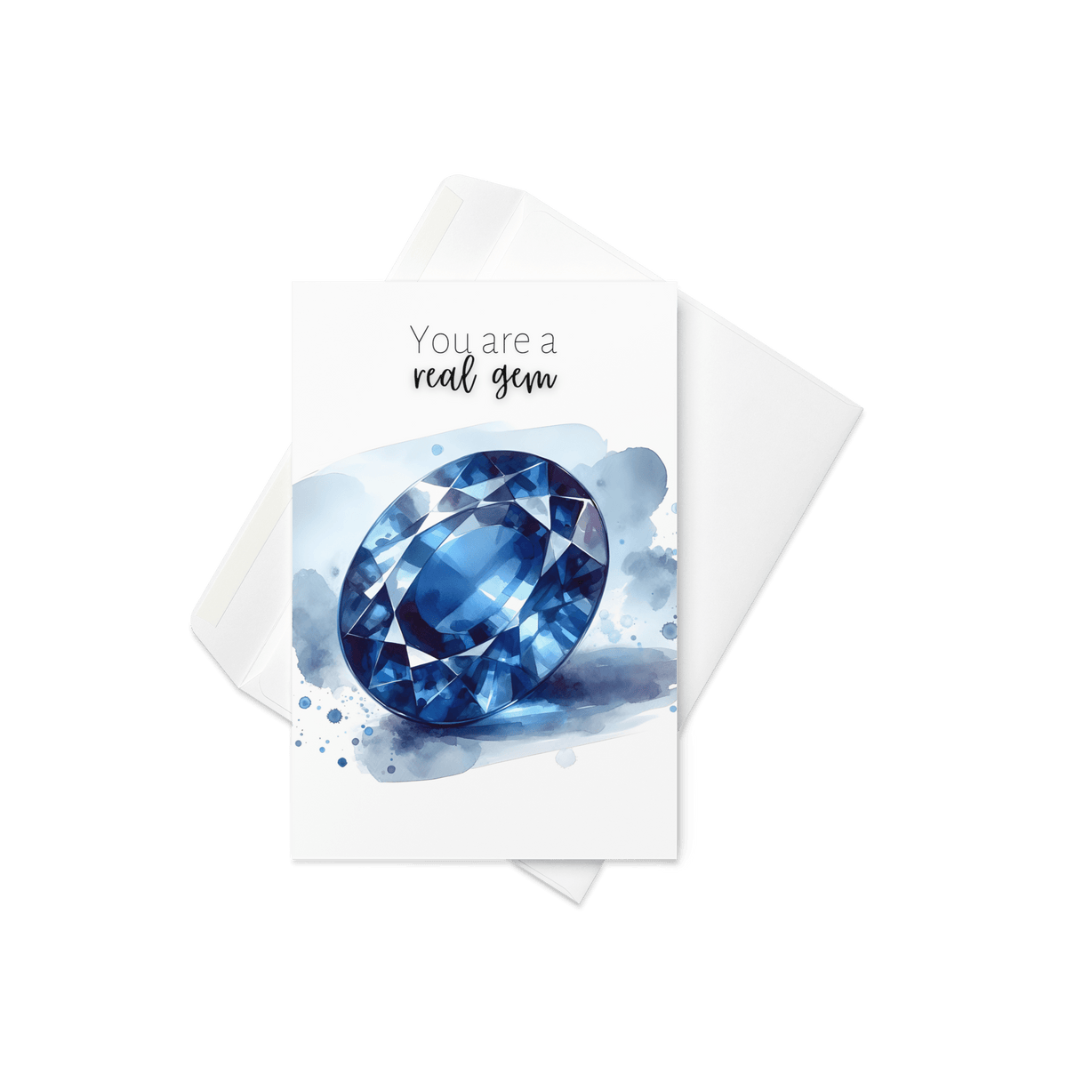 "You are a real gem" Watercolor Oval Sapphire Greeting Card Cards by Nodeform
