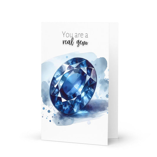 "You are a real gem" Watercolor Oval Sapphire Greeting Card Cards by Nodeform