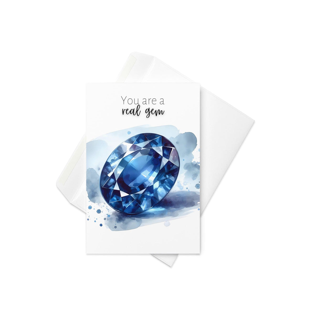 "You are a real gem" Watercolor Oval Sapphire Greeting Card Cards by Nodeform