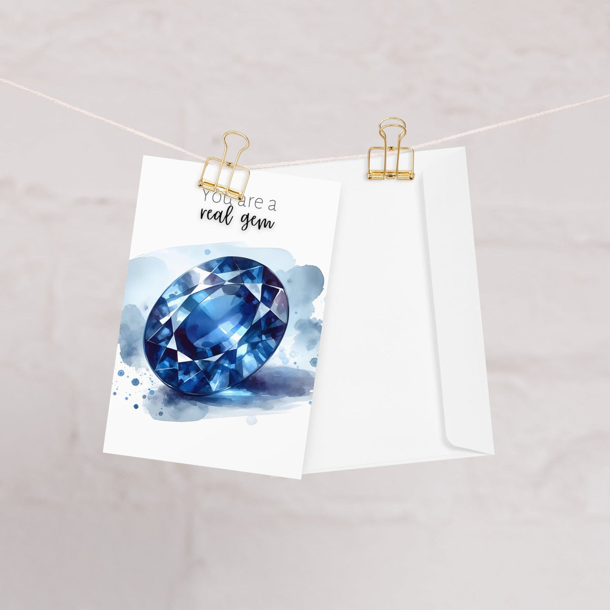 "You are a real gem" Watercolor Oval Sapphire Greeting Card Cards by Nodeform