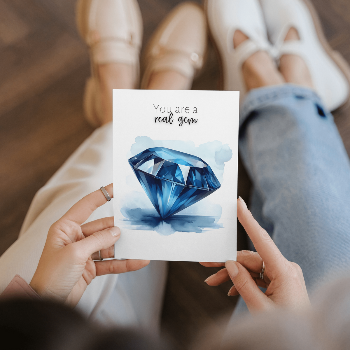 "You are a real gem" Watercolor Round Blue Sapphire Greeting Card Cards by Nodeform
