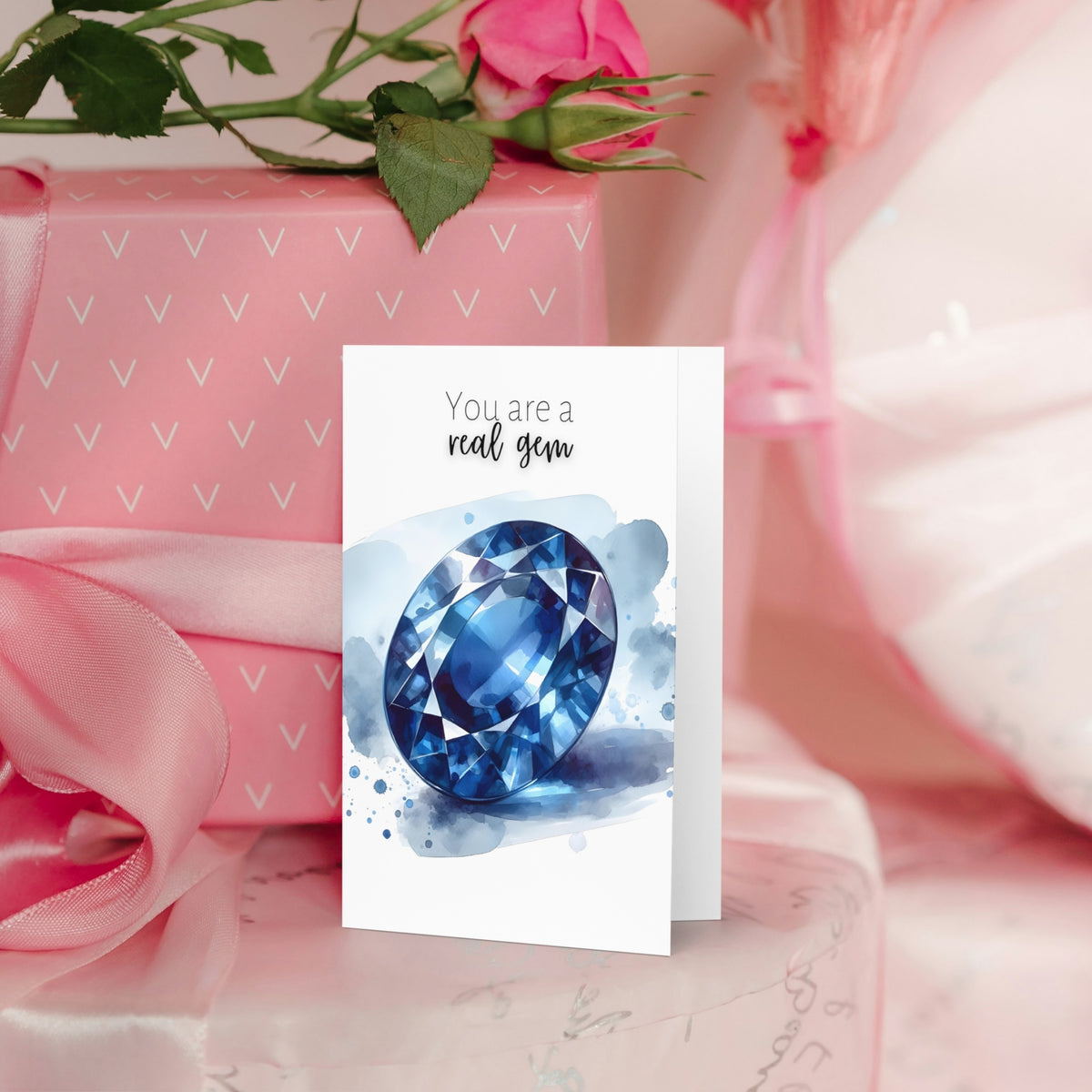 You are a real gem | Watercolor Oval Sapphire Greeting Card