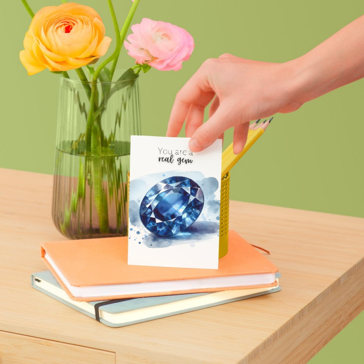You are a real gem | Watercolor Oval Sapphire Greeting Card