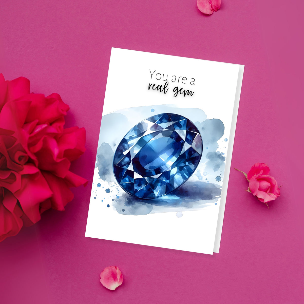 You are a real gem | Watercolor Oval Sapphire Greeting Card