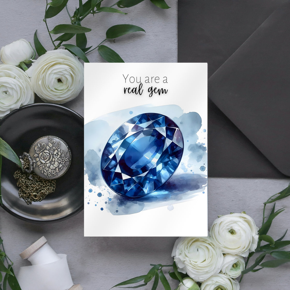 You are a real gem | Watercolor Oval Sapphire Greeting Card