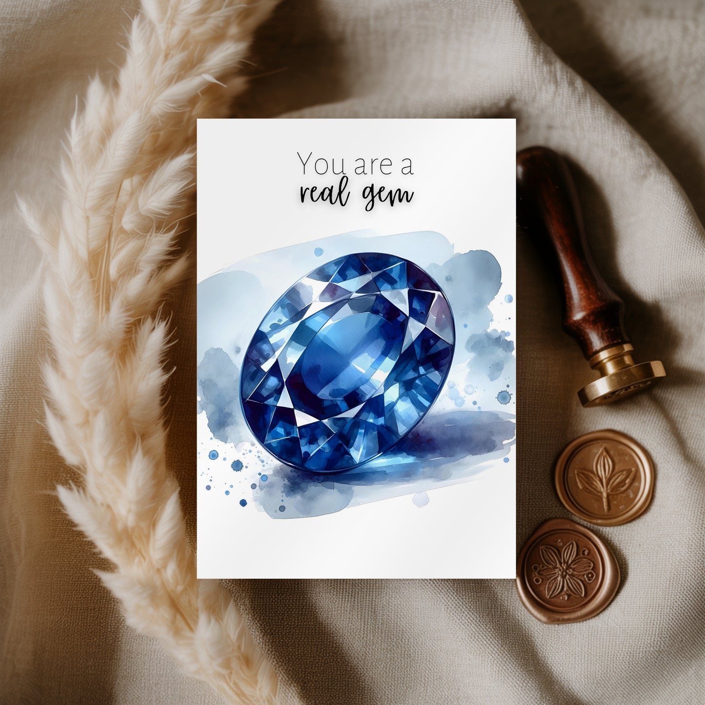 You are a real gem | Watercolor Oval Sapphire Greeting Card