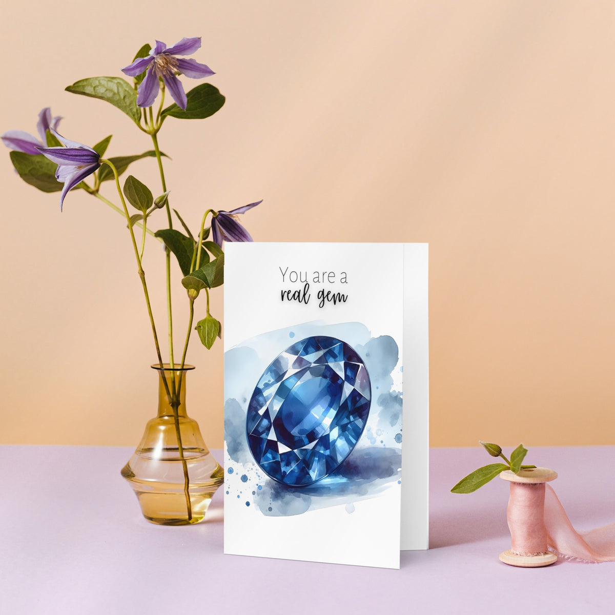 You are a real gem | Watercolor Oval Sapphire Greeting Card