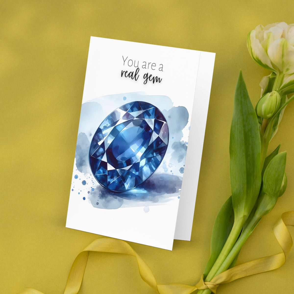 You are a real gem | Watercolor Oval Sapphire Greeting Card