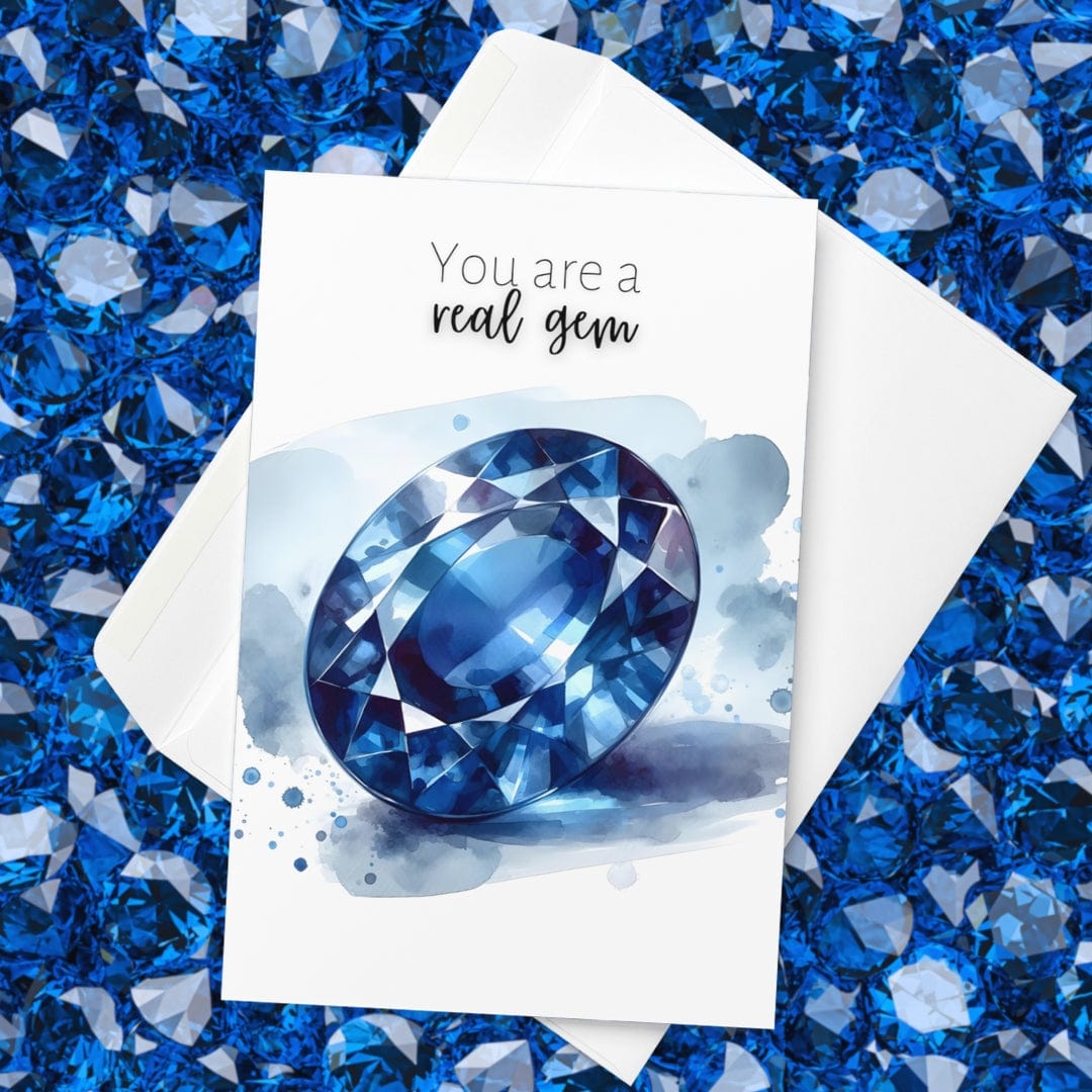 "You are a real gem" Watercolor Oval Sapphire Greeting Card Cards by Nodeform