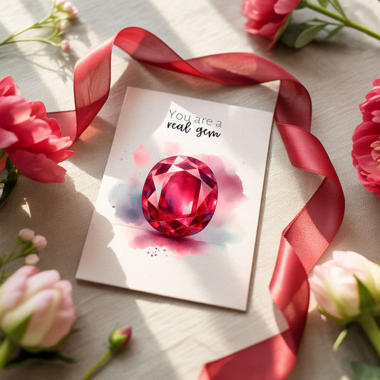 You are a real gem | Watercolor Oval Ruby Folded Card