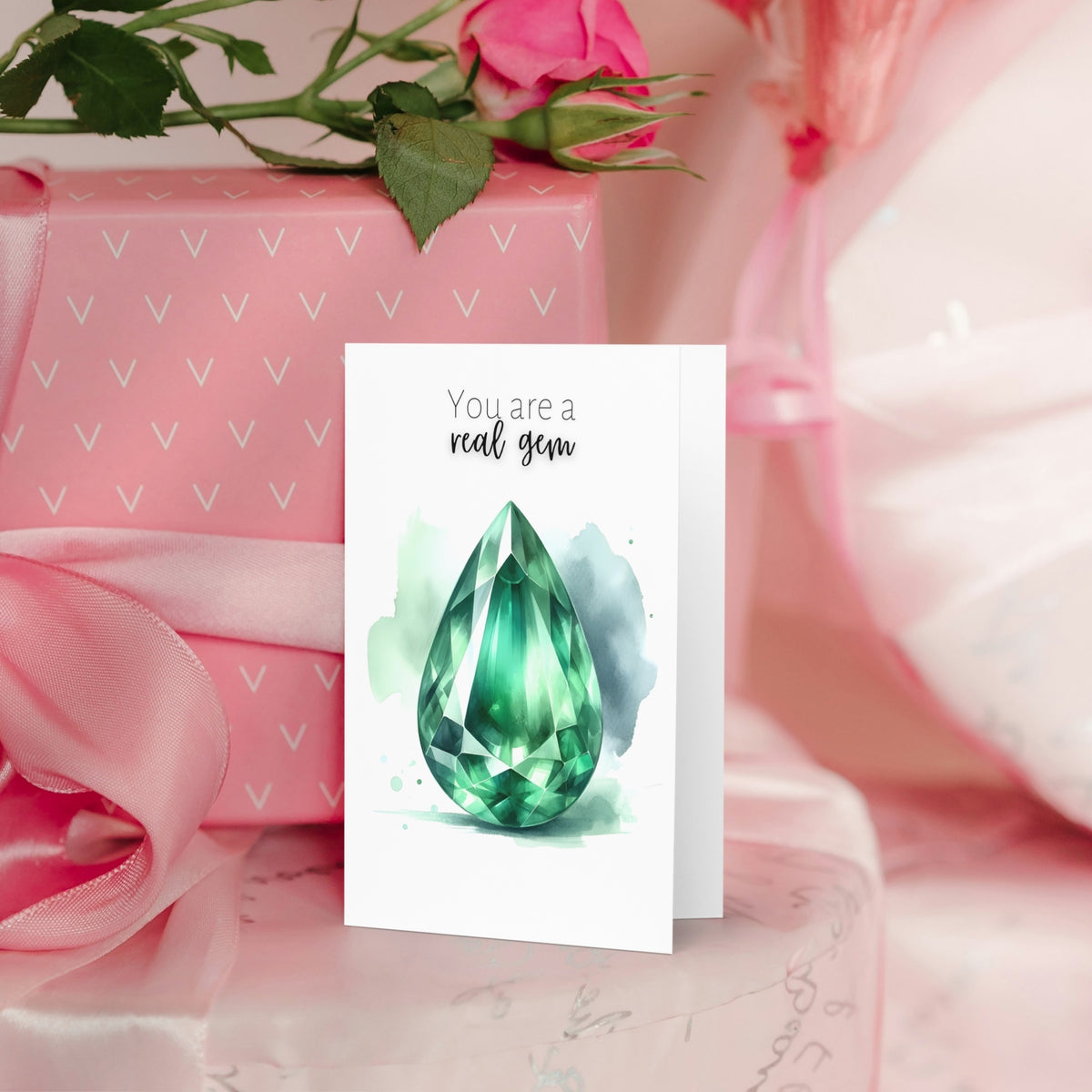You are a real Gem | Watercolor Pear Emerald Greeting Card