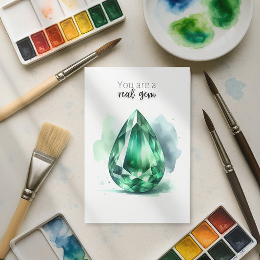 You are a real Gem | Watercolor Pear Emerald Greeting Card