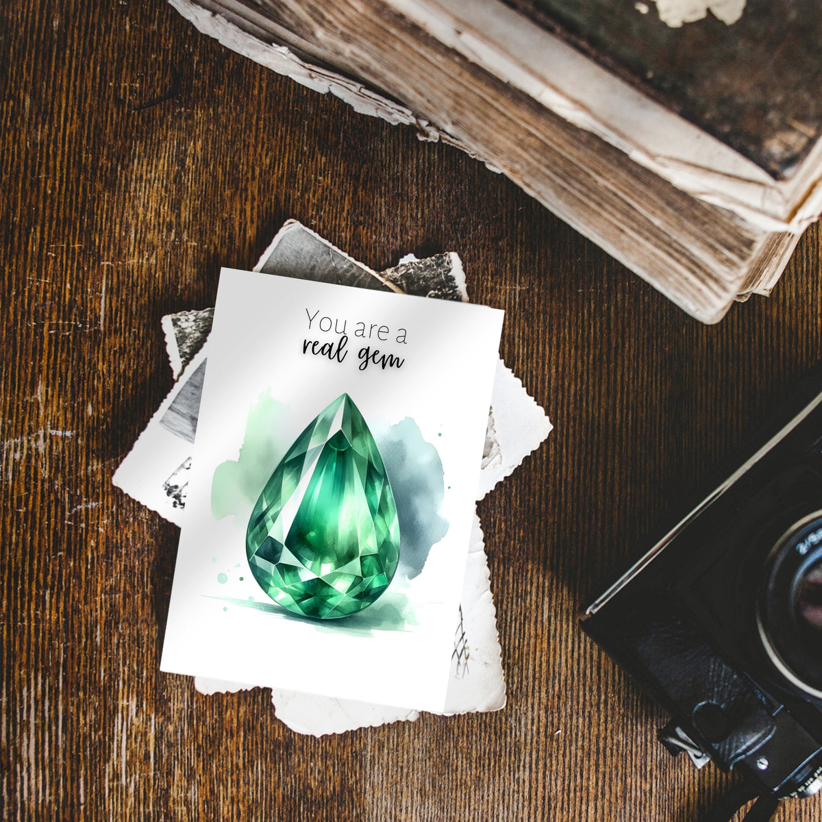 You are a real Gem | Watercolor Pear Emerald Greeting Card