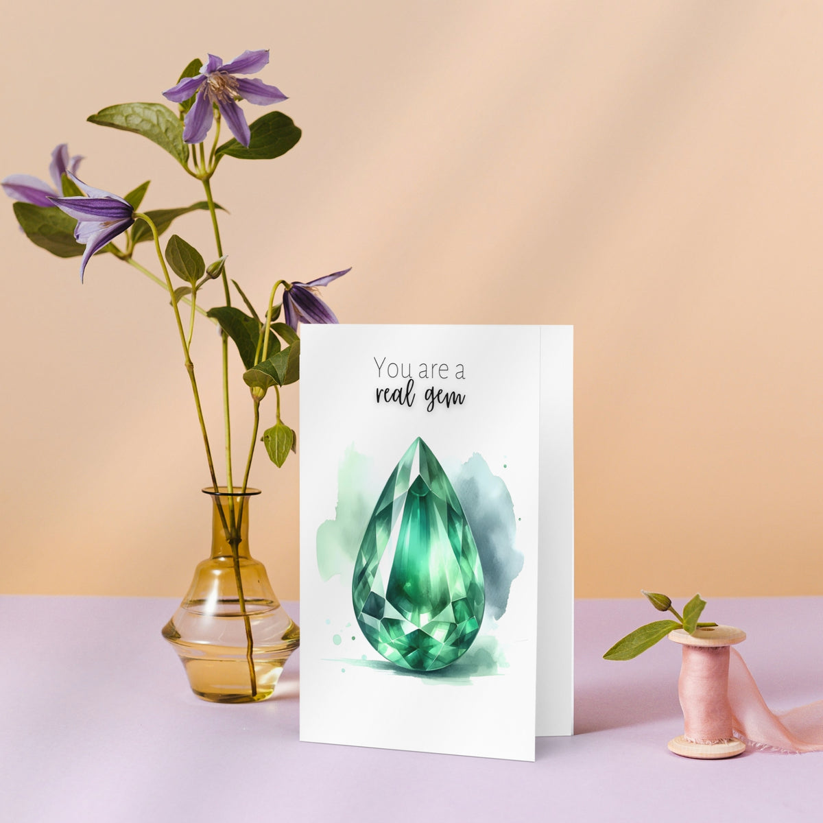 You are a real Gem | Watercolor Pear Emerald Greeting Card