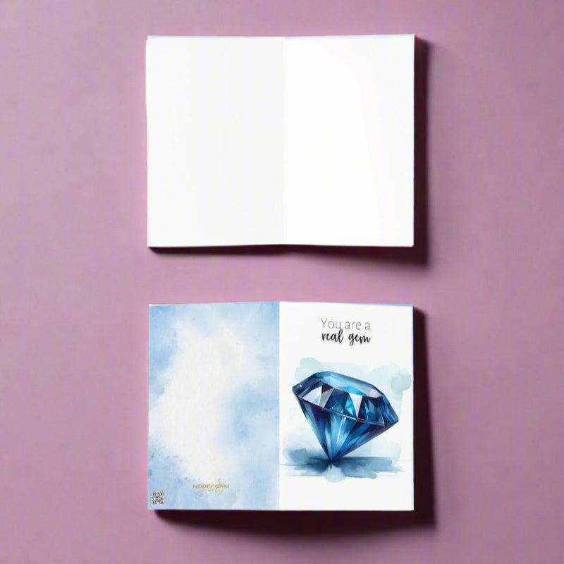 "You are a real gem" Watercolor Round Blue Sapphire Greeting Card Cards by Nodeform