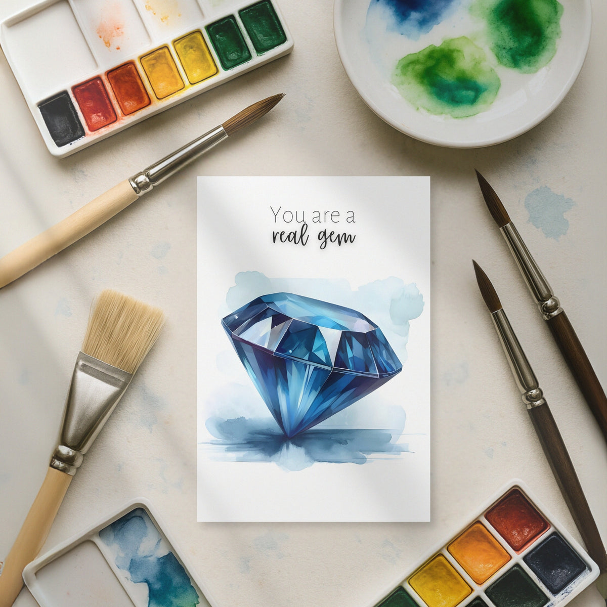 You are a real gem | Watercolor Round Blue Sapphire Greeting Card