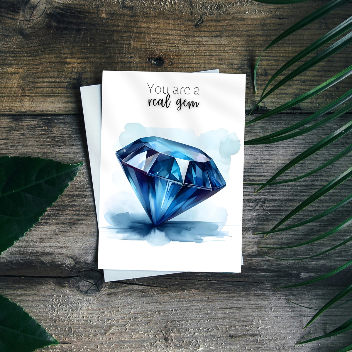 "You are a real gem" Watercolor Round Blue Sapphire Greeting Card Card