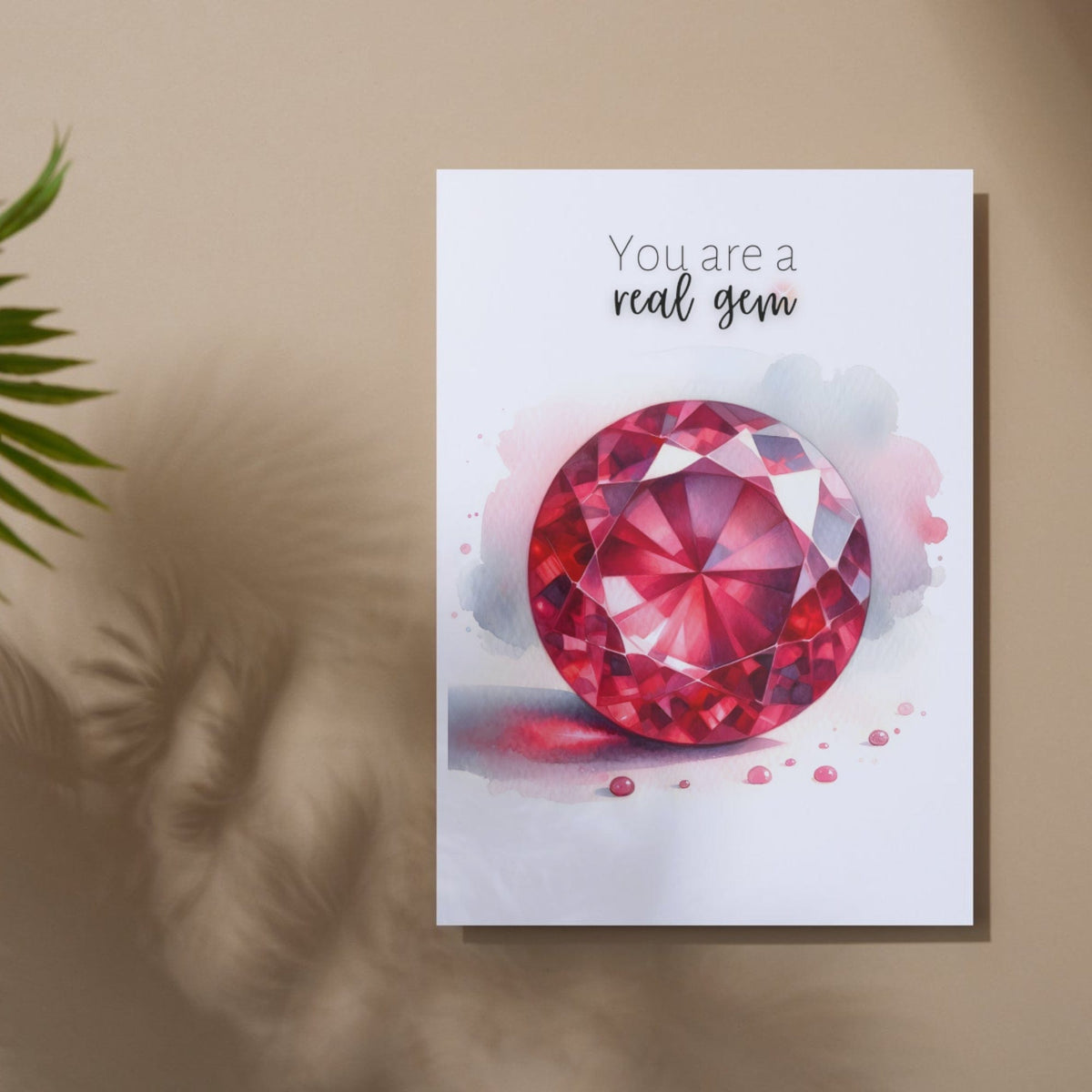 "You are a real Gem" Watercolor Round Ruby Greeting Card by Nodeform