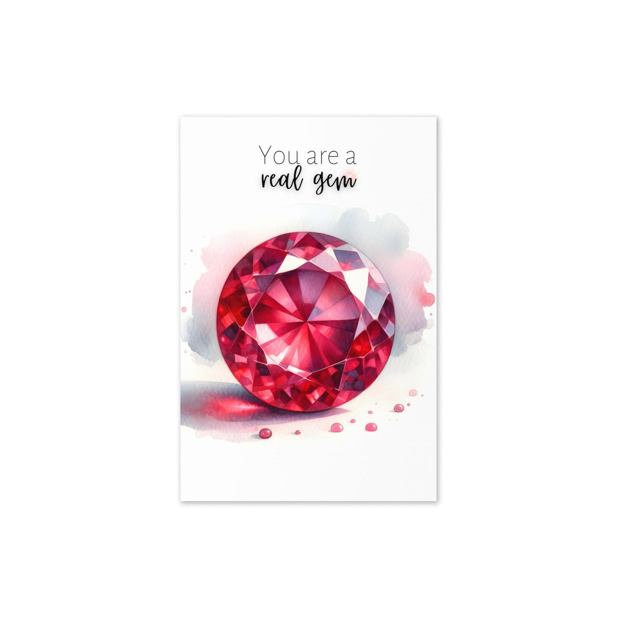 "You are a real Gem" Watercolor Round Ruby Greeting Card by Nodeform