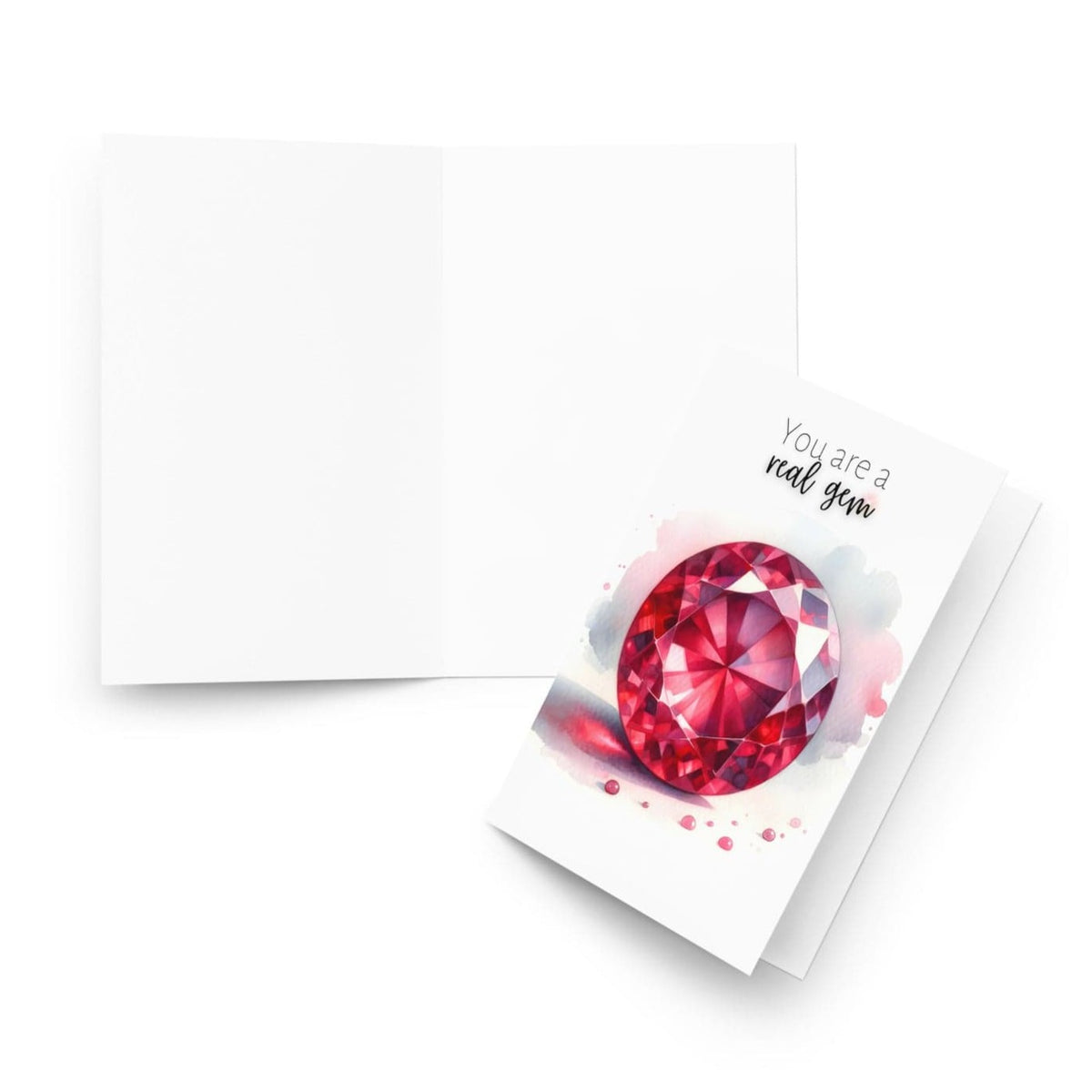 "You are a real Gem" Watercolor Round Ruby Greeting Card by Nodeform