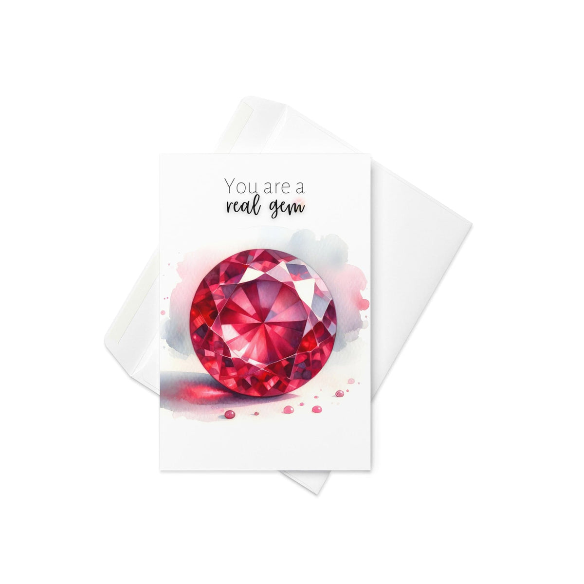 "You are a real Gem" Watercolor Round Ruby Greeting Card by Nodeform
