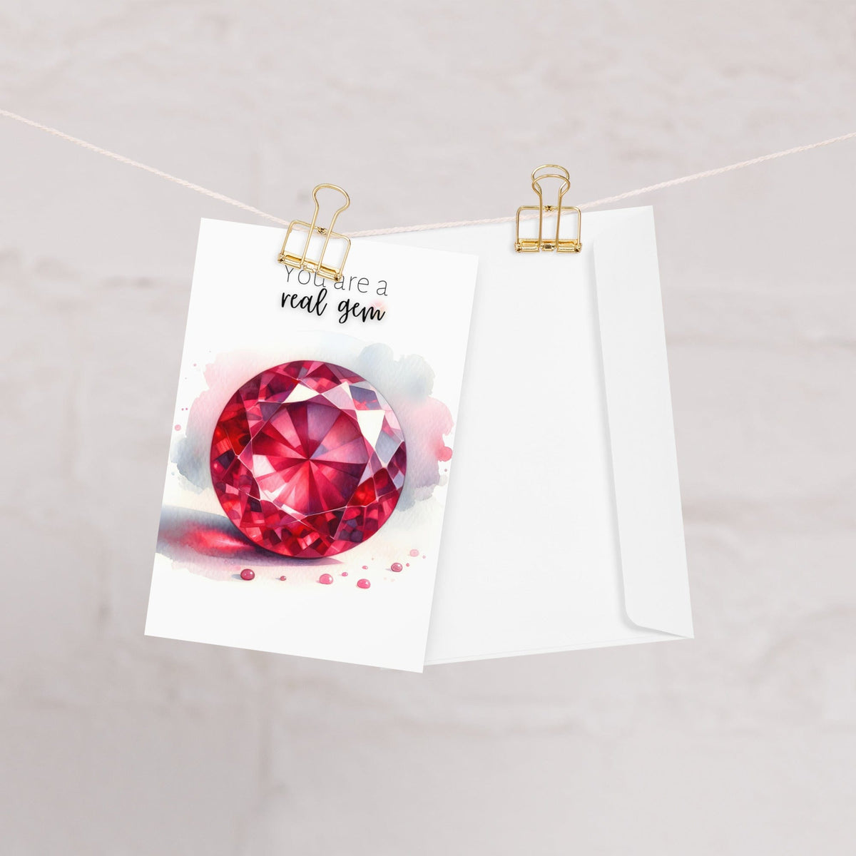 "You are a real Gem" Watercolor Round Ruby Greeting Card by Nodeform