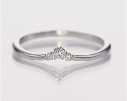 Vania Band -Graduated Diamond, Moissanite or Sapphire V-Shape Contoured Stacking Wedding Ring