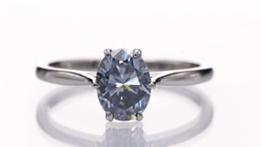 Dahlia Solitaire - Oval Blue Moissanite 6-Prong 14k White Gold Engagement Ring, Ready to Ship