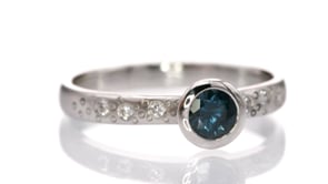 Fair Trade Blue Australian Kings Plain Sapphire Elevated Bezel Diamond Star Dust Engagement Ring